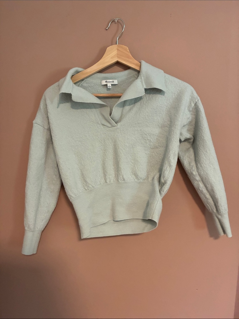 Madewell Mint Green V-Neck Collared Sweater